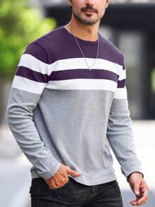 Manfinity Homme Men's Autumn/Winter Casual Colorblock Striped Sweater