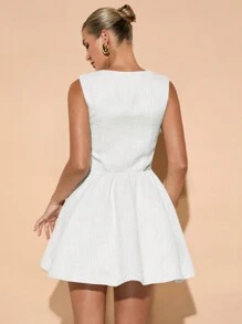 SHEIN BAE Solid Color Cream/Apricot Sweet & Cute Romantic Tweed Strap Puff Dress, Suitable For Cocktail Party, Romantic Date, Autumn/Winter Layering, Party, Formal Event, Halloween, Christmas