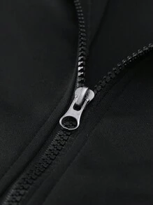 Manfinity Homme Plus Size Men's Rhinestone Five-Pointed Star Graphic Zip-Up Hooded Winter Men Jacket - Black - View 6
