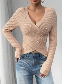 Calvaya Jersey de punto estructurado de unicolor elegante con perlas