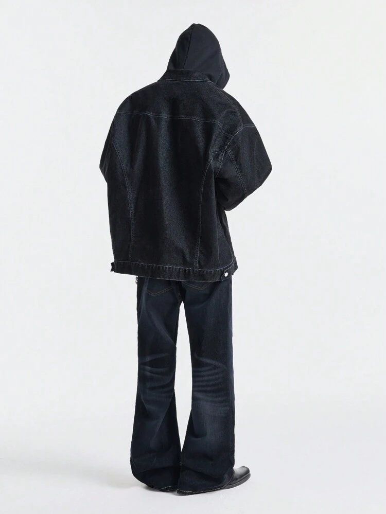 Men's Street-Style Black Embroidered Long Sleeve Denim Jacket