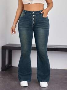 SHEIN EZwear Plus Size Front Button Pocket Casual Denim Jeans, Daily Wear - Medium Wash - View 5
