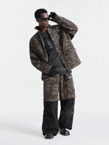 NEON BLANC Men's Washed Denim Woven Casual Long Sleeve Jacket, Rust Brown Street Style, For Fall Winter - Black - View 1