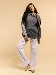 Athîral Straight Cut Loose Casual T-Shirt With Applique And Embroidered Logo - Grey - View 3