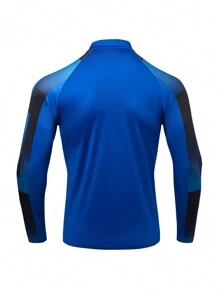 Manfinity Sport Corelite Boyfriend Style Men's Contrast Color Splice Raglan Sleeve Stand Collar Sports Long Sleeve T-Shirt - Grey - View 2