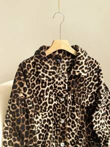 SHEIN Frenchy Plus Size Women Autumn Leopard Print Single Breasted Pocket Casual Jacket Fall/Winter - Multicolor - View 5