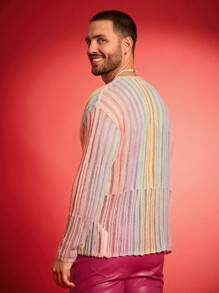 WENEZON Men's Fashion Casual Gradient Round Neck Loose Knit Colorful Pullover Long Sleeve Sweater, For Autumn/Winter, Party, Friends - Multicolor - View 3