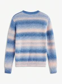 Business Casual Men's Loose Fit Crocheted Gradual Striped Wool Pullover Sweater, Casual Round Neck, For Fall Winter - Multicolor - View 2