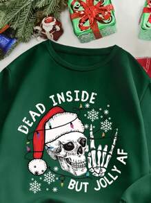 INAWLY Women's Casual Crew Neck Long Sleeve Skeleton Print Sweatshirt, Daily Wear,Long Sleeve Tops Pullover Fall Outfit - Dark Green - View 6