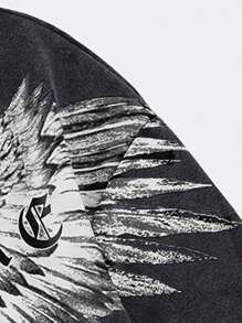 ROMWE MEN Men Gothic Style Washed Print Short Sleeve T-Shirt, Summer, Halloween - Black - View 3