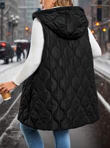 SHEIN Clasi Gourd-Shaped Padded Vest With Pockets, Warm Thermal Lined , Plus Size, Winter