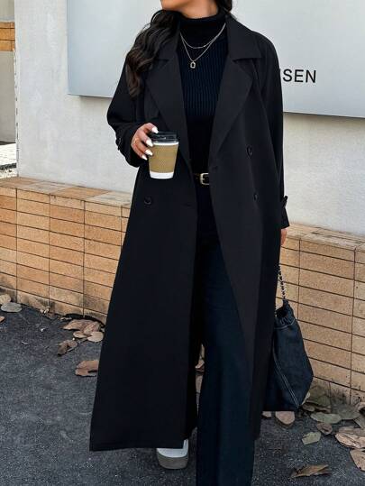 Calvaya 1 st Dam Plus Size Enfärgad dubbelknäppt lång trenchcoat, avslappnad till hösten