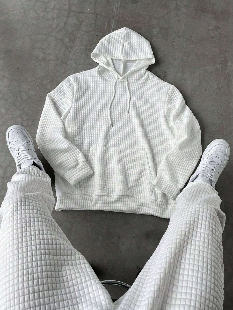 Manfinity EMRG 2pcs Men Plus Size Solid Color Drawstring Hoodie Long Sleeve Sweatshirt And Sweatpants Casual Suit For Autumn - White - View 1