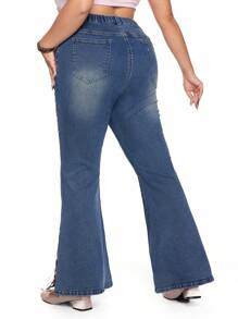 ROMWE Kawaii Cute Bow Tie Decor Cross Pendant Stars Print Ankles Strappy Wide Leg Jeans Pants For Plus Size, Japanese Style