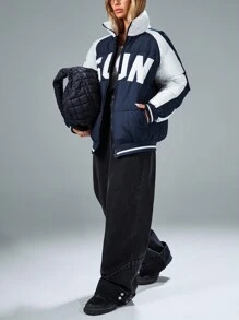 Aveloria Affinna Women's Winter Loose Fit Letter Embroidered Color BlockPadded Insulated Polyfill Synthetic Insulation Winter Coat Winter Jacket Jacket Fall Cloth For Women