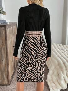 SHEIN Clasi Unique Stylish Zebra Print Knitted Dress, Niche Design, Fashionable & Charming Look For Women