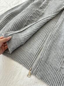 SHEIN Privé Plus Size Autumn/Winter Warm Fashionable Cable Knit Open Front Hoodie Cardigan