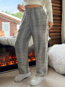 SHEIN EZwear Pantalon droit ample, épais et chaud, en tons de gris pour l'automne/hiver, grande taille