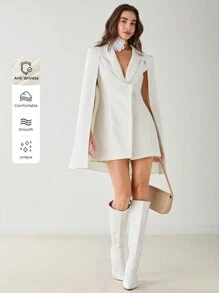 Enchnt Vestido elegante con blazer de capa de unicolor, primavera y otoño para mujer
