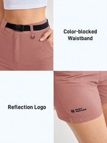 In My Nature Women's Letter Print Pocket Drawstring Waist Outdoor Shorts Hiking Women Clothes - Pink - View 3