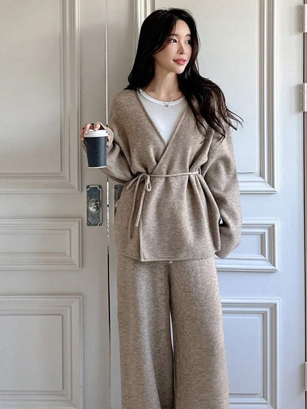 DAZY 2pcs/Set Women New Arrival Solid Color Batwing Sleeve Cardigan & Knitted Pants, Autumn,Fall Women Clothes Women Sweater