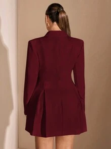 SHEIN BAE Plus Size Women's Elegant Solid Color Versatile Single Breasted Belted Suit Blazer, Fashion Wear For Dating, Autumn/Winter - Burgundy - View 3