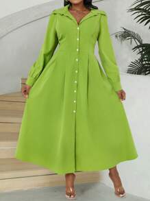 Maweii Áo sơ mi dài tay cài nút cỡ lớn cho nữ, màu trơn, mùa thu - màu xanh lá - Xem 6