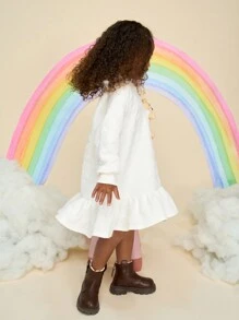 SHEIN 年轻女孩纯色针织立领 3D 卡通图案宽松休闲运动衫 - 白色 - 查看 7