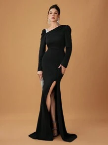 Coutiva 女士正式晚礼服连衣裙时尚秋冬宴会聚会跨年晚会公主名媛优雅网红流行连衣裙日常穿着弹力亮片面料连衣裙正式晚宴舞会连衣裙跨年晚宴婚礼宾客连衣裙 - 黑色 - 查看 7