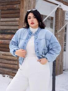 SHEIN EZwear Washed Non-Stretch Denim Winter Padded Jacket - Light Wash - View 6