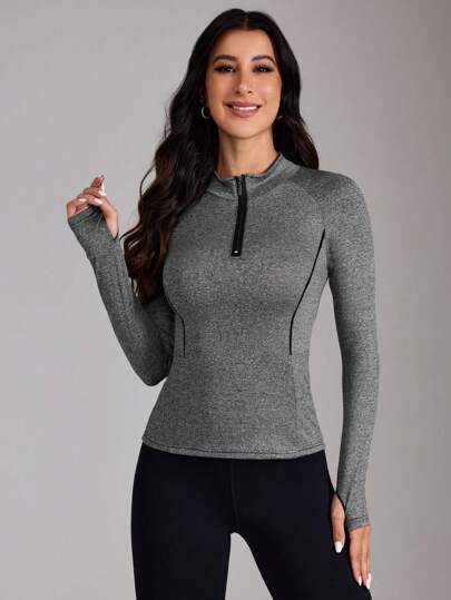 SHEIN Sports 女士休闲前拉链长袖运动衫