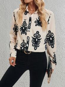 SHEIN Clasi Professional Floral Print Open Front Blouse For Commuting Women Shirt