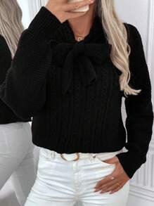 SHEIN Clasi High-End Bow Decor Stylish Knitted Loose Pullover Sweater For Women