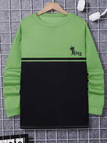 SHEIN Áo thun tay dài cổ tròn in chữ nhiều màu cho bé trai tuổi teen - Nhiều màu - Xem 1