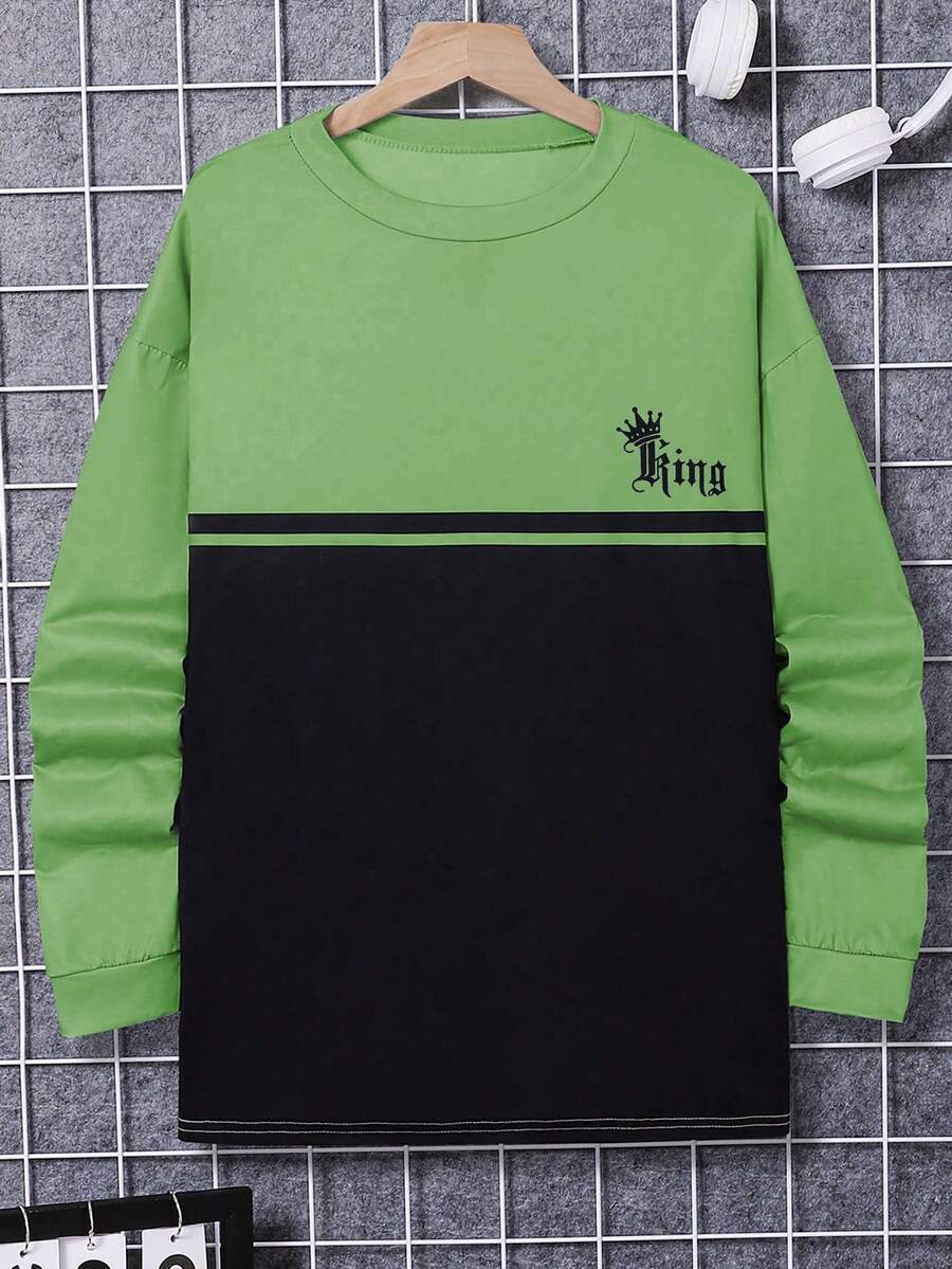 SHEIN Áo thun tay dài cổ tròn in chữ nhiều màu cho bé trai tuổi teen - Nhiều màu - Xem 1