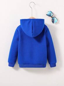 SHEIN Explorewe 男童休闲几何图案刺绣恐龙装饰卫衣，拉链设计，保暖内衬，秋冬季防风外套 - 藍色 - 查看 2