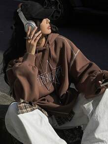 DAZY Loose Casual Contrast Color Block Thermal Lined Crew Neck Pullover Sweatshirt For Women,Fall Clothes