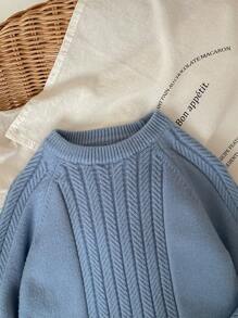 Blossori Jersey de manga raglán liso para niños, estilo minimalista casual para otoño/invierno