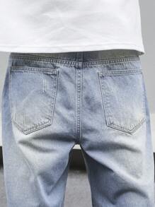 Manfinity EMRG Plus Size Men Distressed Pocket Loose Wide-Leg Casual Jeans - Light Wash - View 5