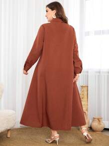 Al Najma Lace Trim Collar Splice Elegant Plus Size Women Long Dress, Modest Casual Shirt Maxi Dresses, For Casual Daily