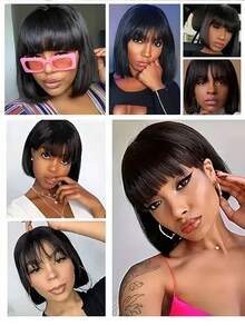 Straight Natural Scalp Raw Human Hair HD Lace Bob With Bang 150% Density Glueless HD 2x1 Lace Bob With Bang Glueless Wigs - SNatural - View 8