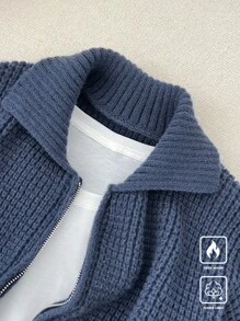 Claim Dot Men's Solid Color Front Zip Long Sleeve Minimal Casual Cardigan Going Out Drop Shoulder Plain Chunky Cardigan Casual Blue Cardigan, For Husband, Boyfriend Gifts