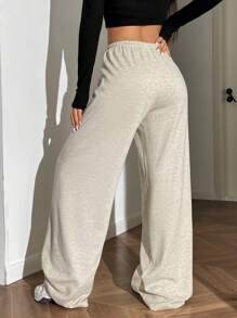 SHEIN EZwear Plus Size Simple Floral Chiffon Ribbed Knit Drawstring Pants