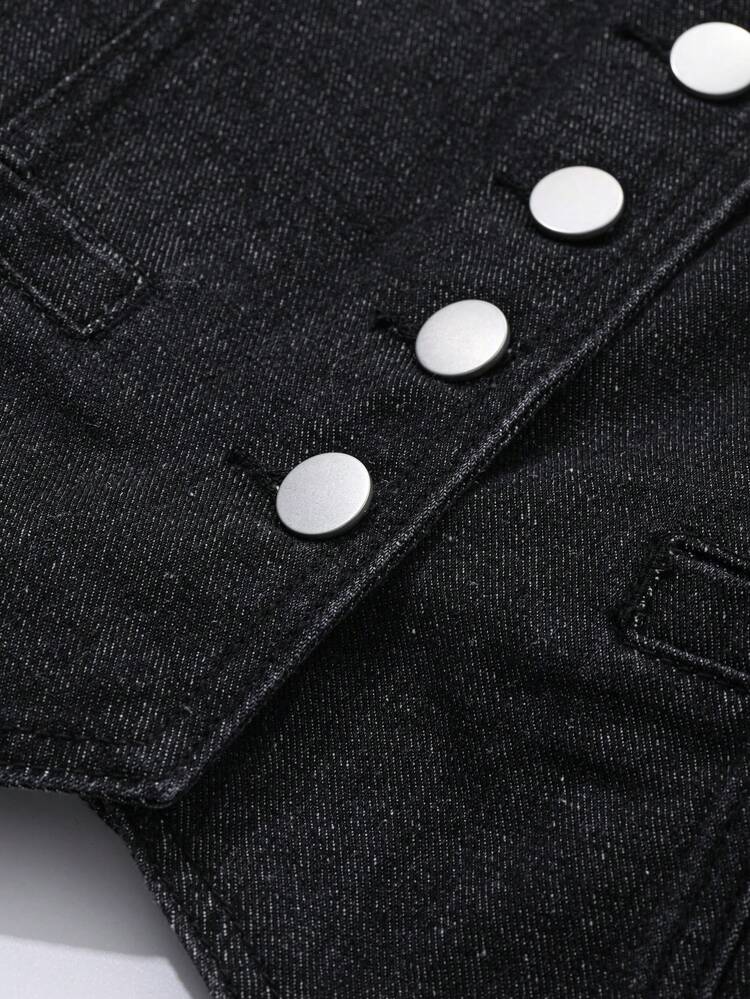 Women's Solid Color Front Button V-Neck Sleeveless Denim Button-Up Casual Vest Top