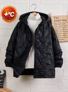 Tween Boys' Casual College Style Thick Thermal Lined Hooded Zip-Up Padded Quilted Coat, Winter - Black - View 1