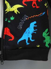 Chaqueta con capucha con forro térmico y estampado multicolor de dinosaurios para niños pequeños, una combinación perfecta de moda y comodidad, diseñada para niños activos