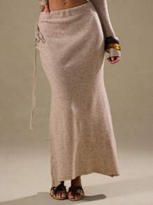 MUSERA Side Ruched Knit Maxi Skirt Evening Party Elegant Winter - Camel - View 1