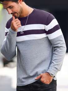 Manfinity Homme Men's Autumn/Winter Casual Colorblock Striped Sweater