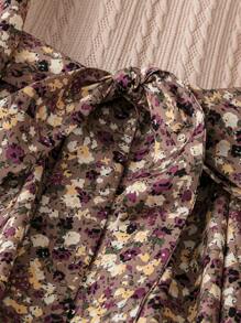 SHEIN Clasi 女士休闲碎花拼布圆领长袖连衣裙，适合假日长款女士服装 - 彩色 - 查看 4