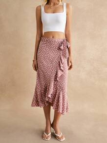 Poéselle 碎花荷葉邊側打結半身裙